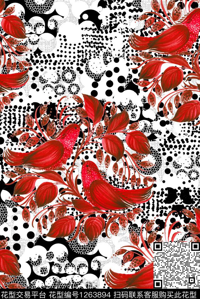 红花古典花纹数码华亿平台数码印花华亿平台下载（图片编号: 1263894） - 瓦栏（Walan）