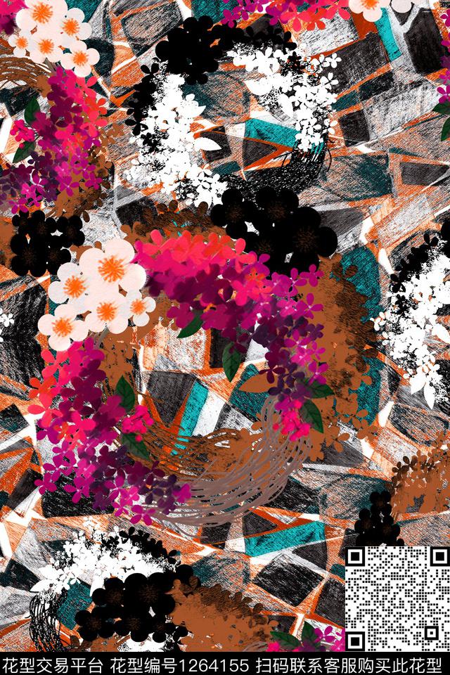 几何大牌风花卉数码印花华亿平台下载（图片编号: 1264155） - 瓦栏（Walan）