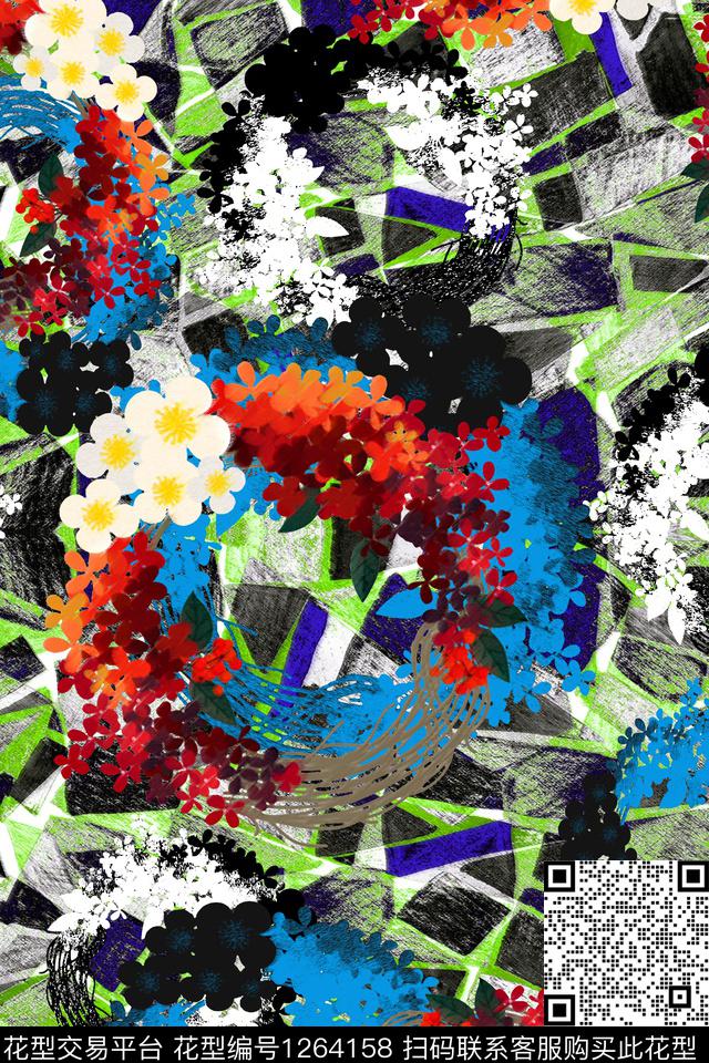 几何大牌风花卉数码印花华亿平台下载（图片编号: 1264158） - 瓦栏（Walan）