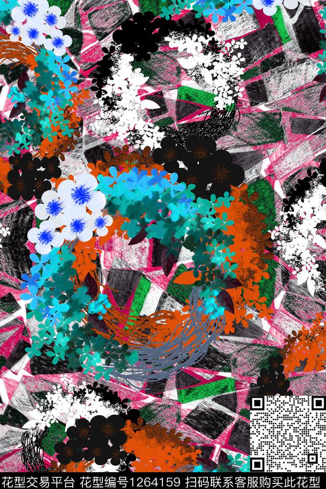 几何大牌风花卉数码印花华亿平台下载（图片编号: 1264159） - 瓦栏（Walan）