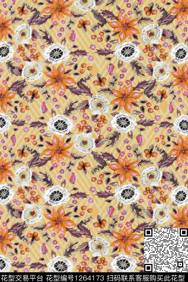几何花卉抽象传统印花华亿平台下载（图片编号: 1264173） - 瓦栏（Walan）