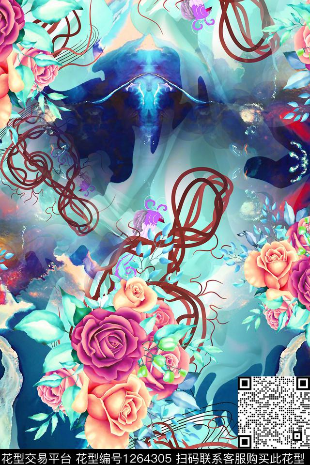 大牌风彩底花卉花卉数码印花华亿平台下载（图片编号: 1264305） - 瓦栏（Walan）