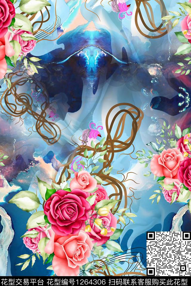 大牌风彩底花卉花卉数码印花华亿平台下载（图片编号: 1264306） - 瓦栏（Walan）