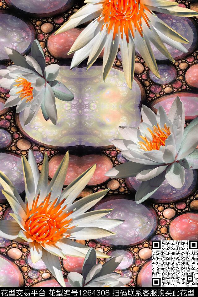 花卉荷花抽象数码印花华亿平台下载（图片编号: 1264308） - 瓦栏（Walan）