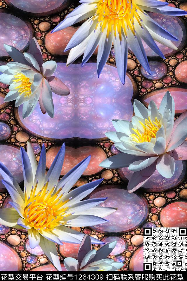 花卉抽象数码印花华亿平台下载（图片编号: 1264309） - 瓦栏（Walan）