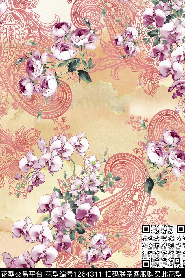 大牌风彩底花卉花卉数码印花华亿平台下载（图片编号: 1264311） - 瓦栏（Walan）