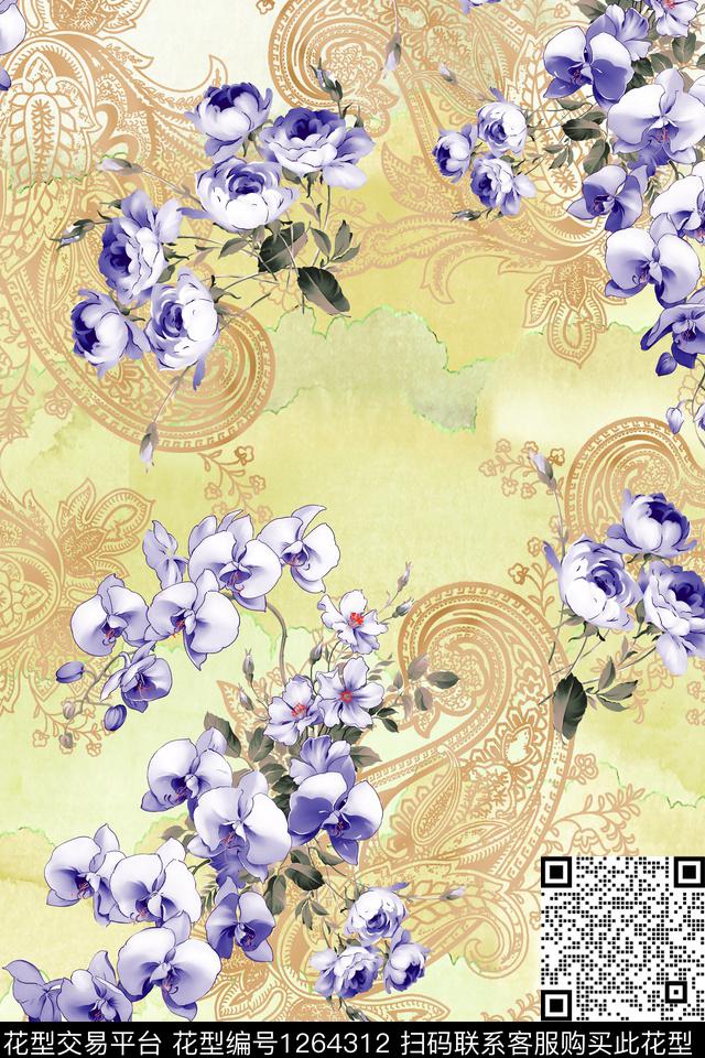 大牌风彩底花卉花卉数码印花华亿平台下载（图片编号: 1264312） - 瓦栏（Walan）