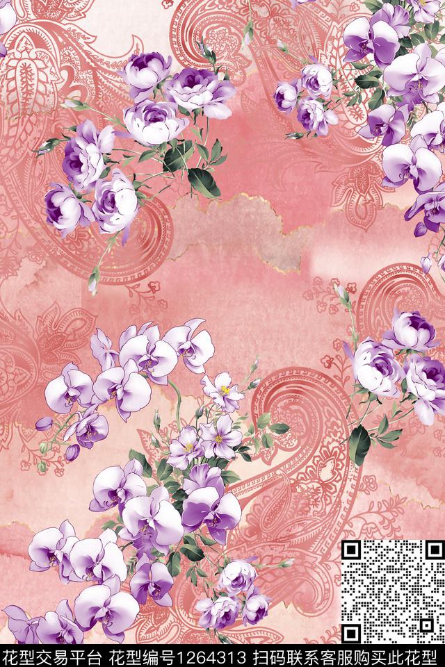 大牌风彩底花卉花卉数码印花华亿平台下载（图片编号: 1264313） - 瓦栏（Walan）