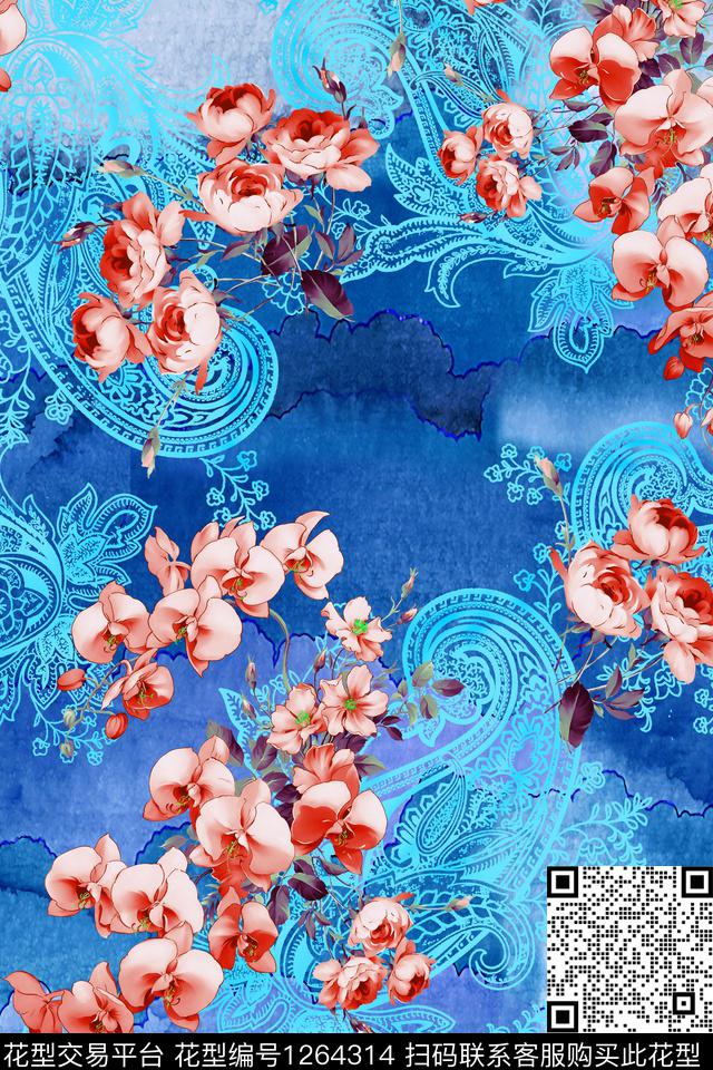 大牌风彩底花卉花卉数码印花华亿平台下载（图片编号: 1264314） - 瓦栏（Walan）