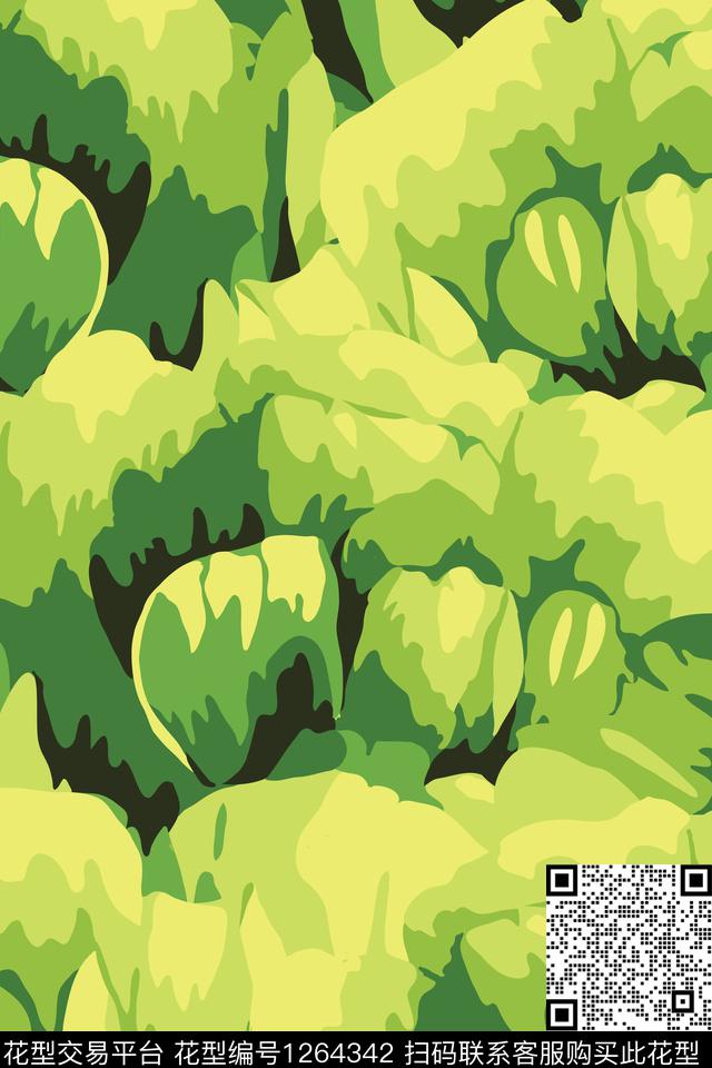 绿植树叶大花女装传统印花华亿平台下载（图片编号: 1264342） - 瓦栏（Walan）