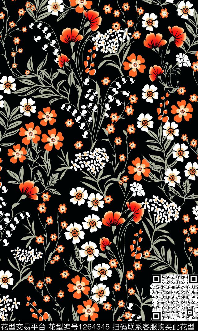 复古女装花卉传统印花华亿平台下载（图片编号: 1264345） - 瓦栏（Walan）