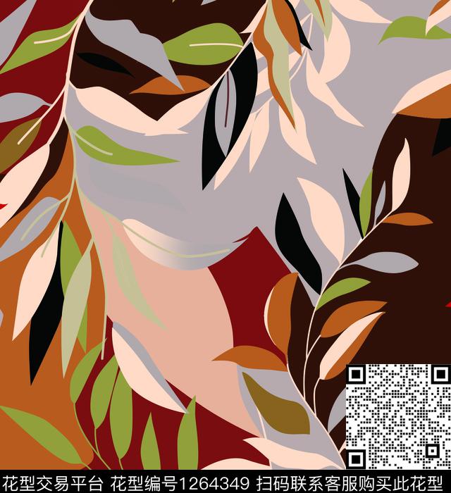 女装线条画花卉传统印花华亿平台下载（图片编号: 1264349） - 瓦栏（Walan）