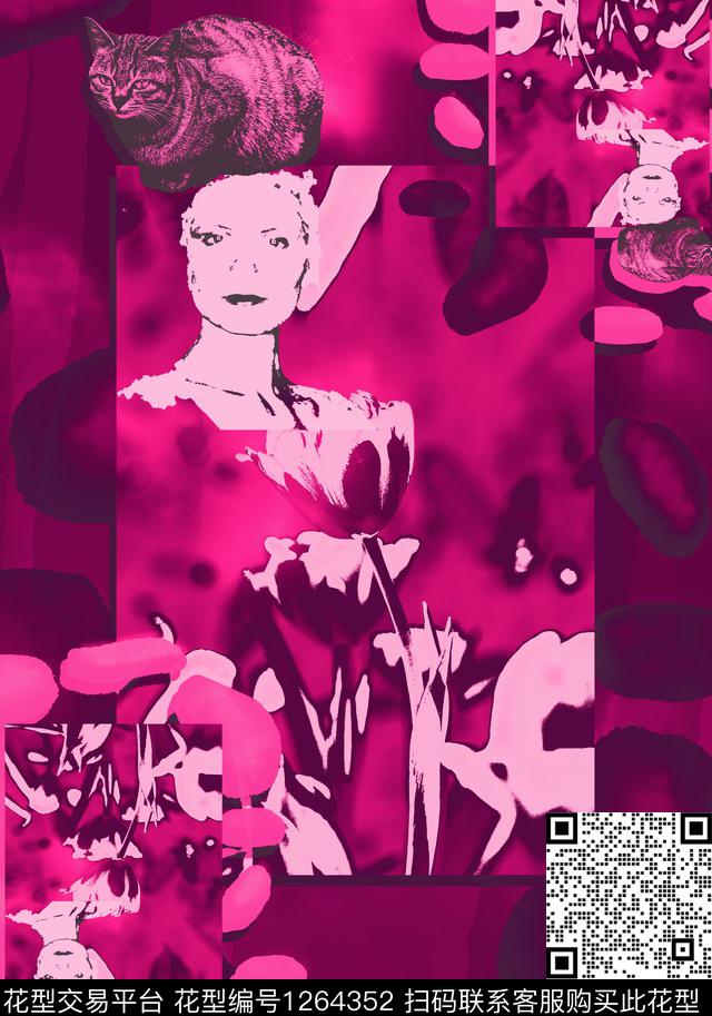 炫彩手绘混合拼接数码印花华亿平台下载（图片编号: 1264352） - 瓦栏（Walan）