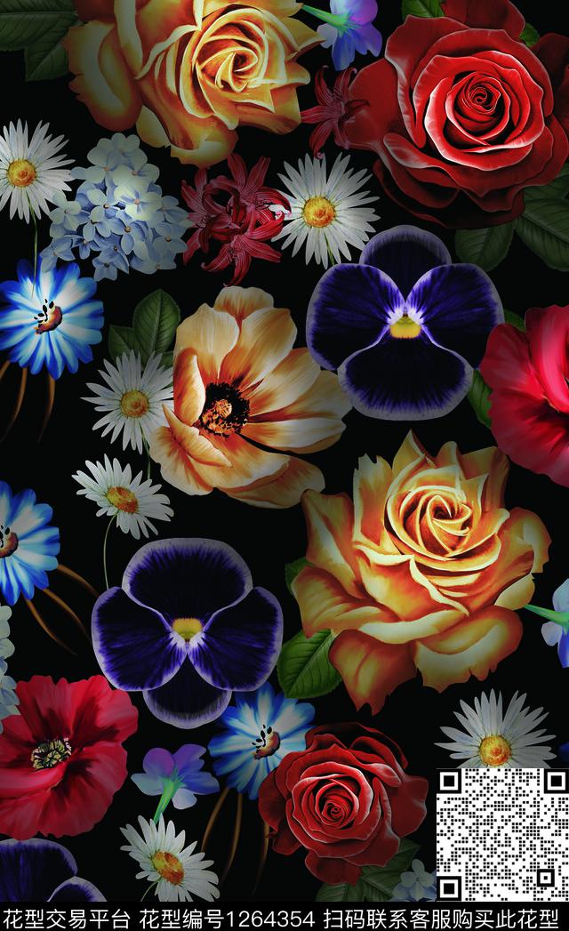复古花卉绿植树叶数码印花华亿平台下载（图片编号: 1264354） - 瓦栏（Walan）