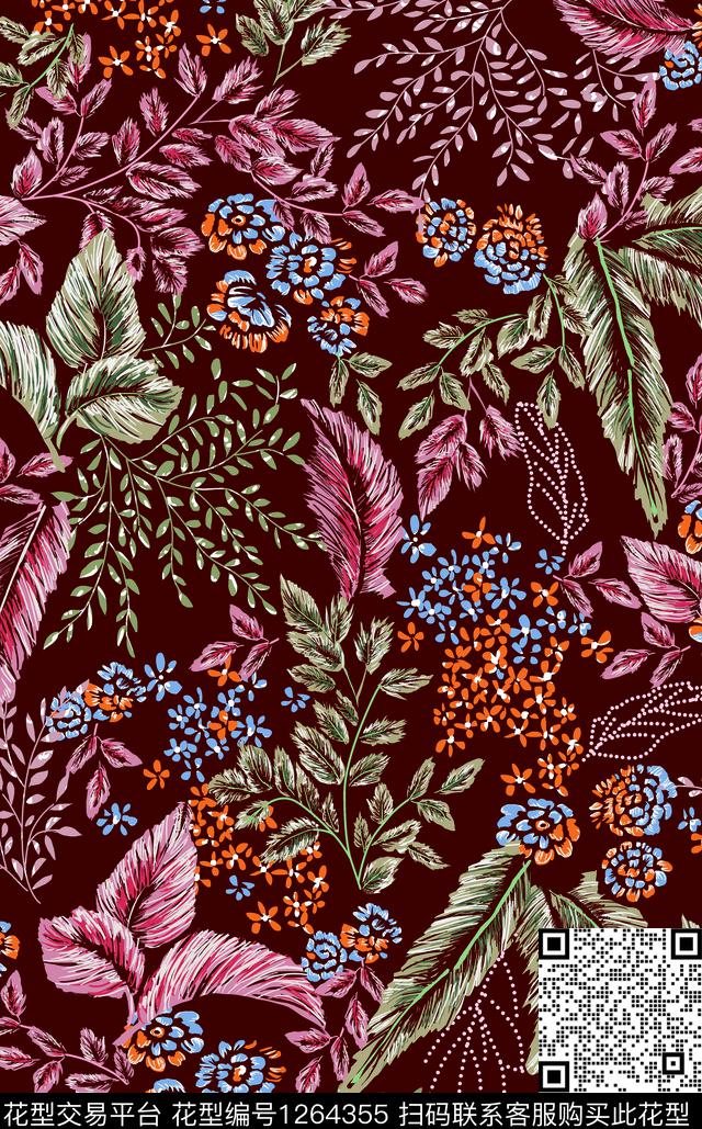 复古女装花卉传统印花华亿平台下载（图片编号: 1264355） - 瓦栏（Walan）