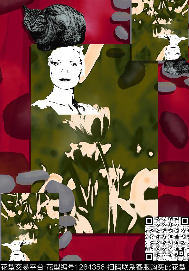 炫彩手绘混合拼接数码印花华亿平台下载（图片编号: 1264356） - 瓦栏（Walan）