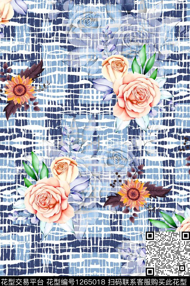 几何条纹花卉数码印花华亿平台下载（图片编号: 1265018） - 瓦栏（Walan）
