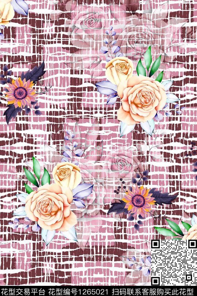 几何条纹花卉数码印花华亿平台下载（图片编号: 1265021） - 瓦栏（Walan）