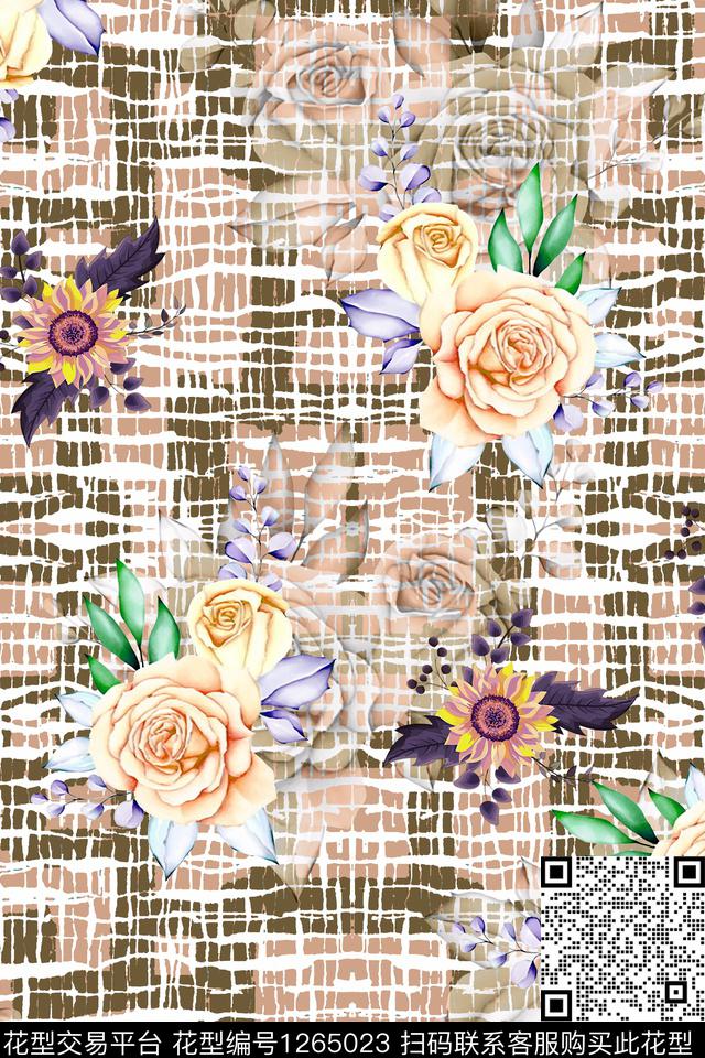 几何条纹花卉数码印花华亿平台下载（图片编号: 1265023） - 瓦栏（Walan）