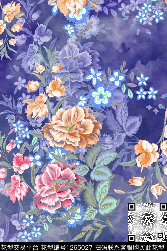 彩底花卉绿植树叶花卉数码印花华亿平台下载（图片编号: 1265027） - 瓦栏（Walan）