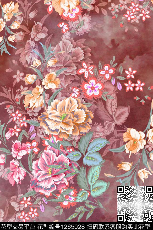 彩底花卉绿植树叶花卉数码印花华亿平台下载（图片编号: 1265028） - 瓦栏（Walan）