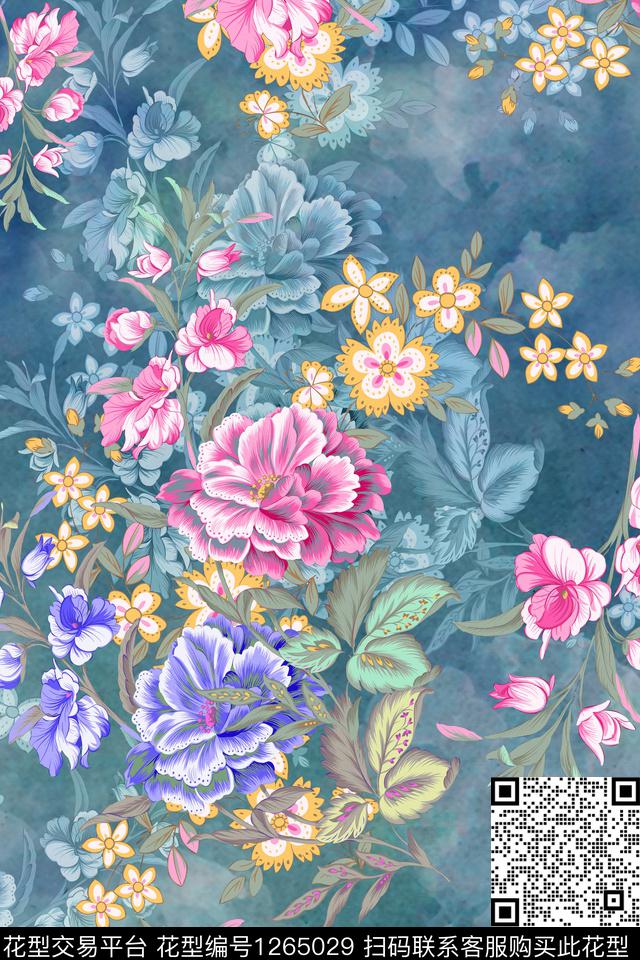 彩底花卉绿植树叶花卉数码印花华亿平台下载（图片编号: 1265029） - 瓦栏（Walan）