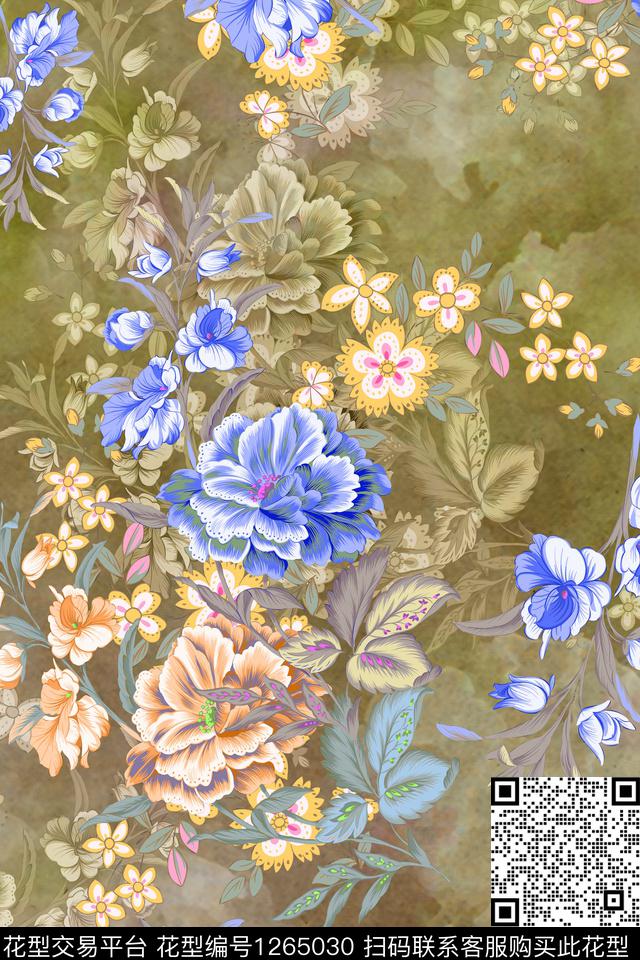 彩底花卉绿植树叶花卉数码印花华亿平台下载（图片编号: 1265030） - 瓦栏（Walan）