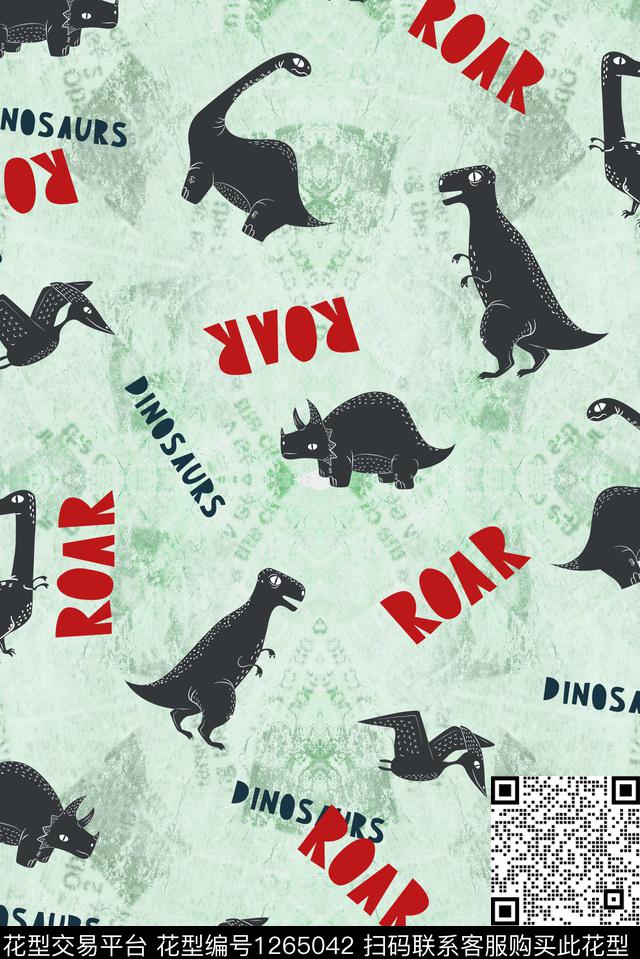 时尚恐龙可爱小清新传统印花华亿平台下载（图片编号: 1265042） - 瓦栏（Walan）