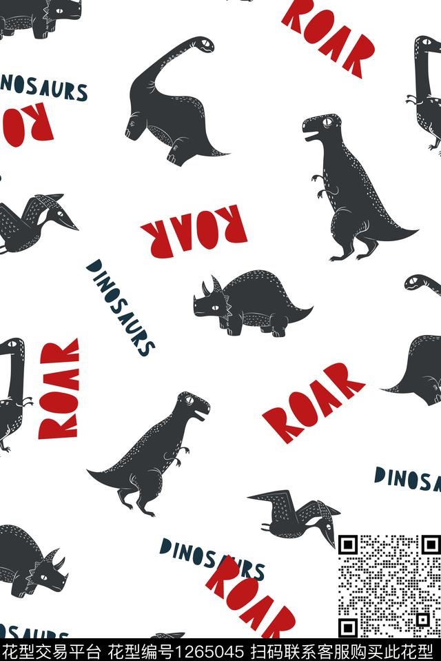 时尚恐龙可爱小清新传统印花华亿平台下载（图片编号: 1265045） - 瓦栏（Walan）