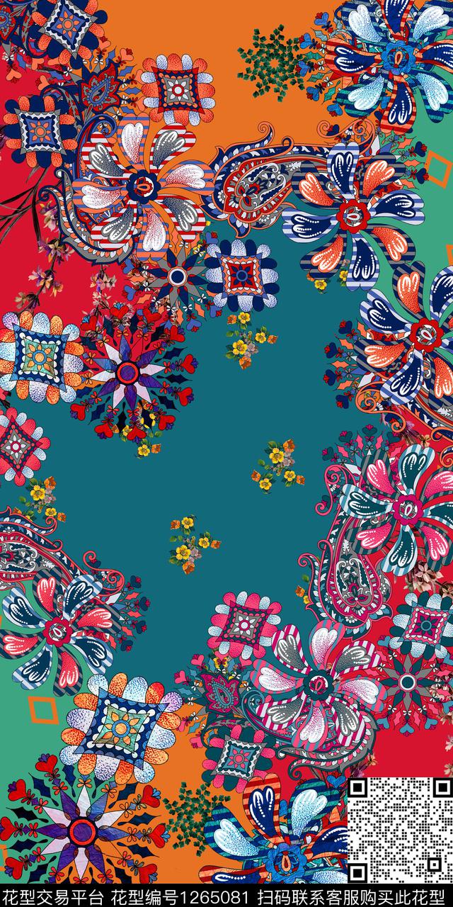 雕印华亿平台几何民族风数码印花华亿平台下载（图片编号: 1265081） - 瓦栏（Walan）