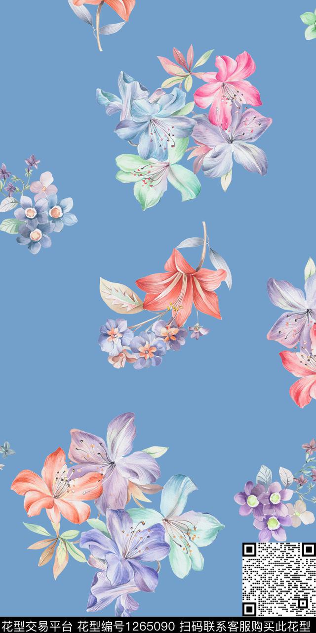 素雅绿植树叶手绘数码印花华亿平台下载（图片编号: 1265090） - 瓦栏（Walan）