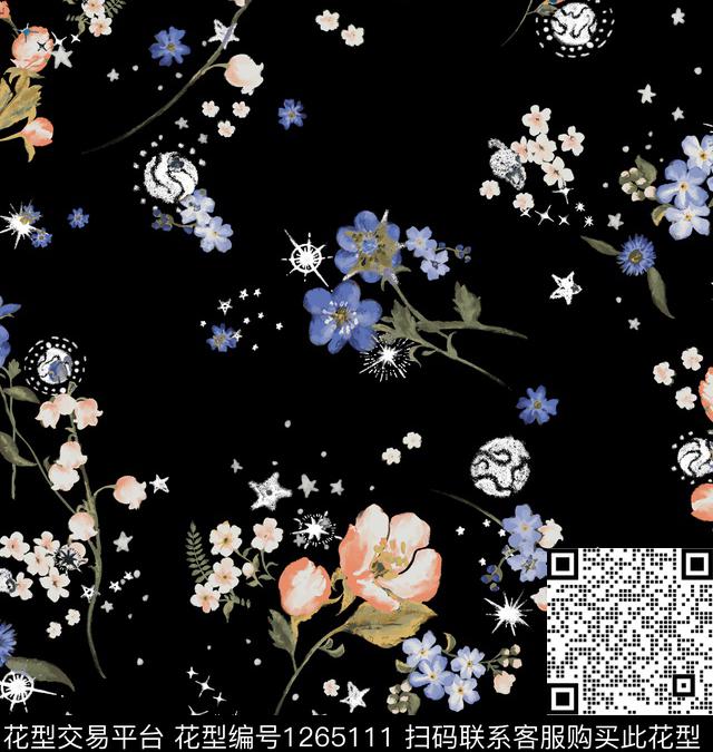 星星水粉花卉油画华亿平台数码印花华亿平台下载（图片编号: 1265111） - 瓦栏（Walan）