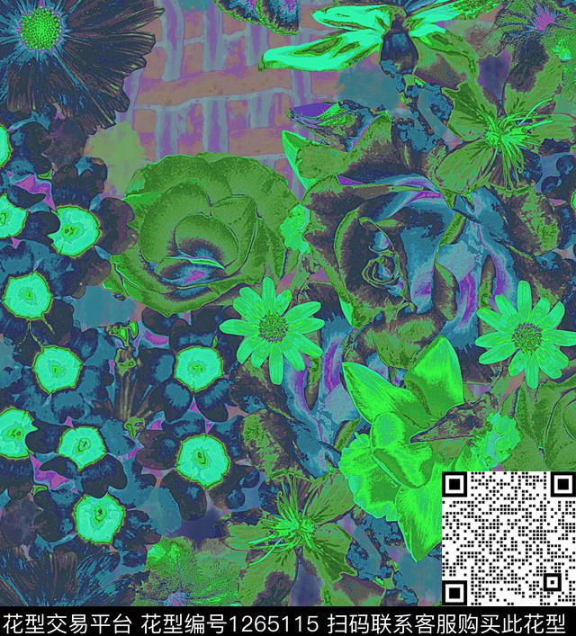炫彩混合拼接花卉数码印花华亿平台下载（图片编号: 1265115） - 瓦栏（Walan）