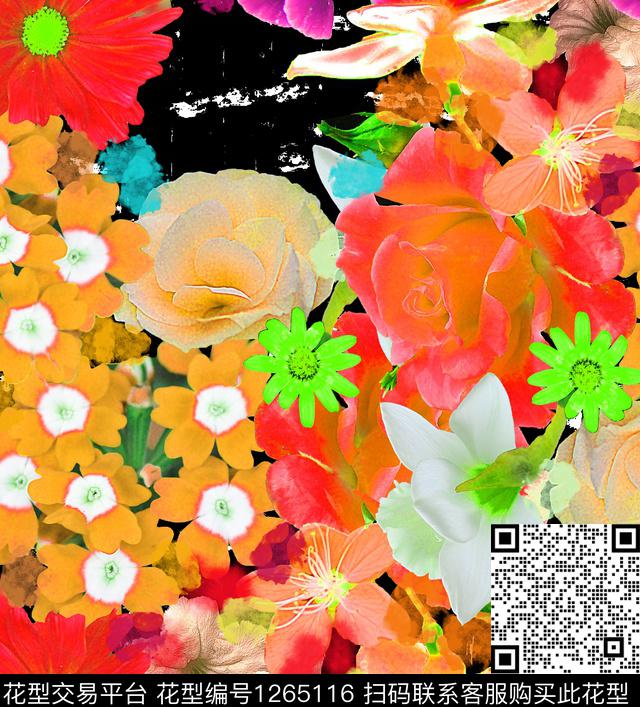 炫彩混合拼接花卉数码印花华亿平台下载（图片编号: 1265116） - 瓦栏（Walan）