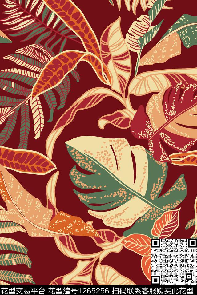 热带华亿平台大牌风花卉数码印花华亿平台下载（图片编号: 1265256） - 瓦栏（Walan）