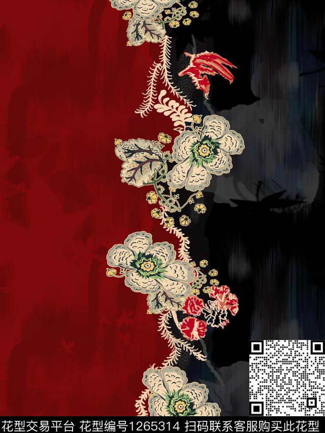 民族花卉抽象民族风数码印花华亿平台下载（图片编号: 1265314） - 瓦栏（Walan）