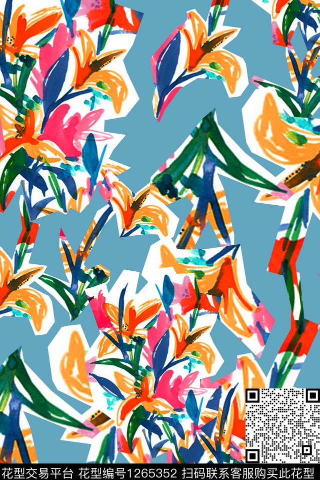 抽象笔触年轻女性数码印花华亿平台下载（图片编号: 1265352） - 瓦栏（Walan）