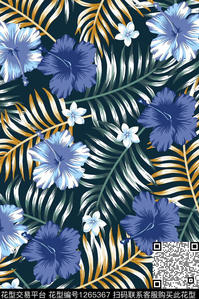 大牌风花卉绿植树叶数码印花华亿平台下载（图片编号: 1265367） - 瓦栏（Walan）