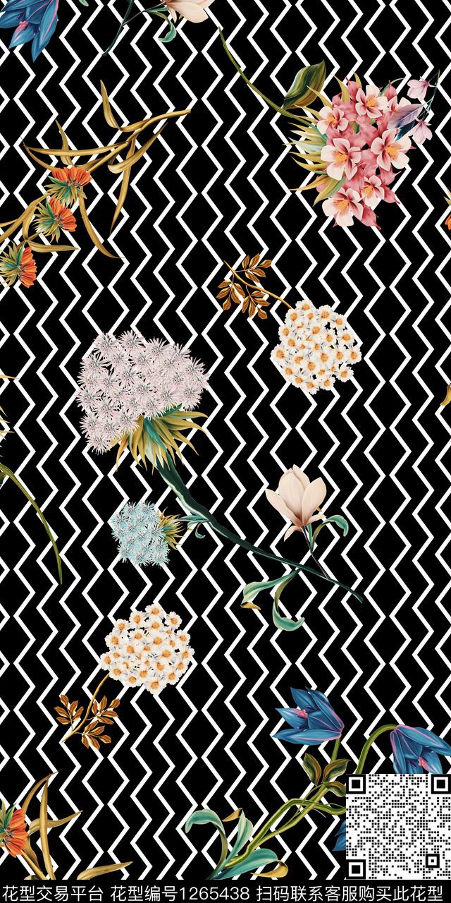 几何素雅花卉数码印花华亿平台下载（图片编号: 1265438） - 瓦栏（Walan）