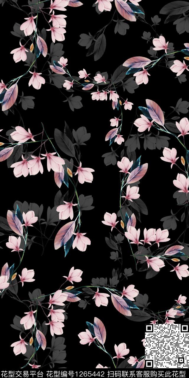 手绘素雅花卉数码印花华亿平台下载（图片编号: 1265442） - 瓦栏（Walan）