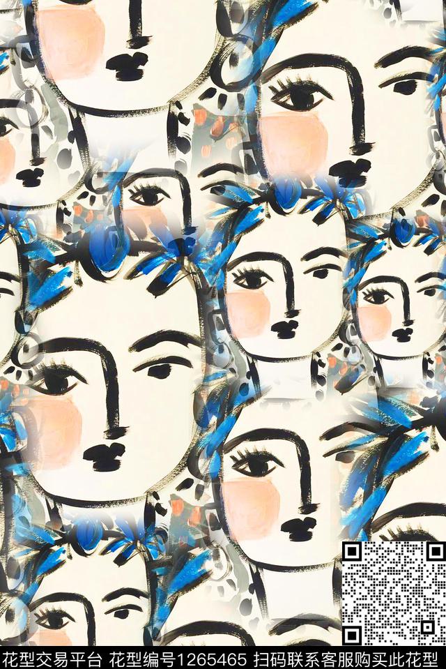 抽象年轻女性笔触数码印花华亿平台下载（图片编号: 1265465） - 瓦栏（Walan）