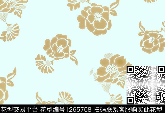 花卉牡丹烫金花数码印花华亿平台下载（图片编号: 1265758） - 瓦栏（Walan）