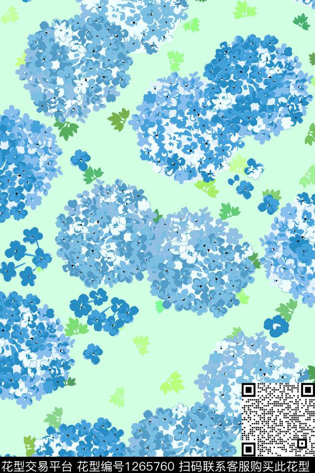 清爽底花卉花卉绣球花数码印花华亿平台下载（图片编号: 1265760） - 瓦栏（Walan）