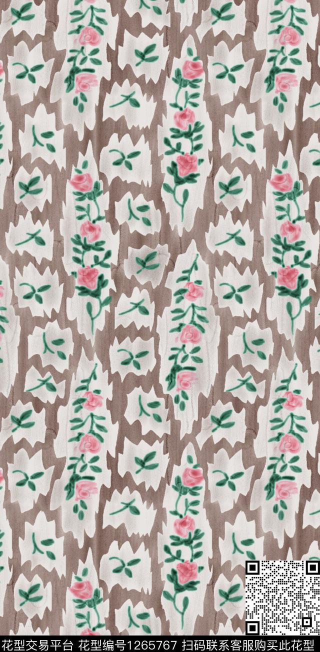 手绘大牌风小碎花数码印花华亿平台下载（图片编号: 1265767） - 瓦栏（Walan）