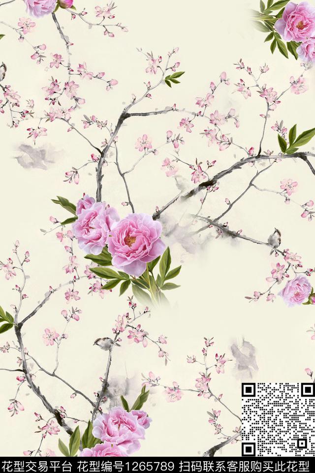 牡丹旗袍小碎花数码印花华亿平台下载（图片编号: 1265789） - 瓦栏（Walan）