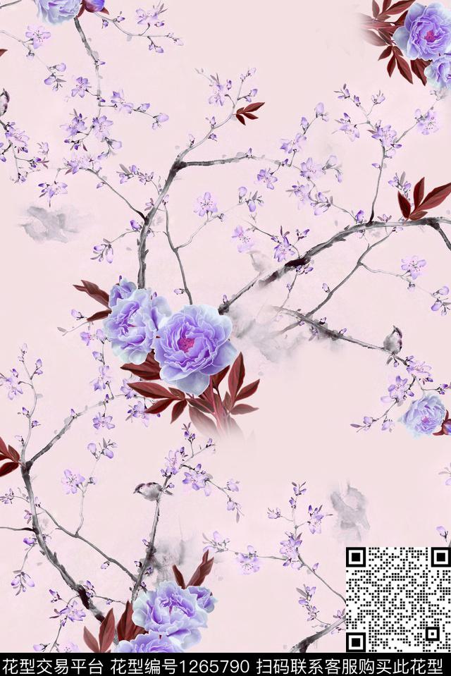 牡丹旗袍小碎花数码印花华亿平台下载（图片编号: 1265790） - 瓦栏（Walan）