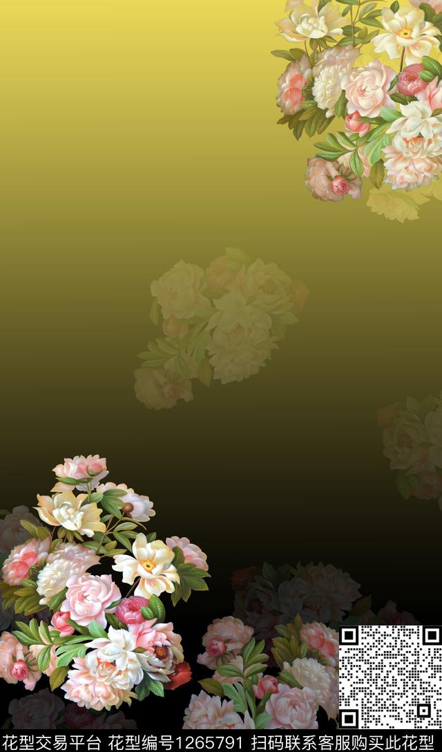 花卉定位花渐变数码印花华亿平台下载（图片编号: 1265791） - 瓦栏（Walan）