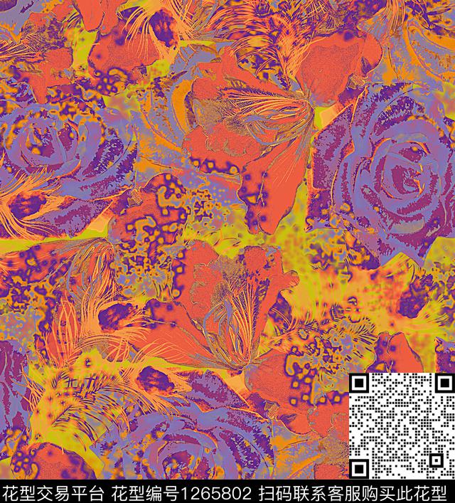炫彩花卉抽象数码印花华亿平台下载（图片编号: 1265802） - 瓦栏（Walan）