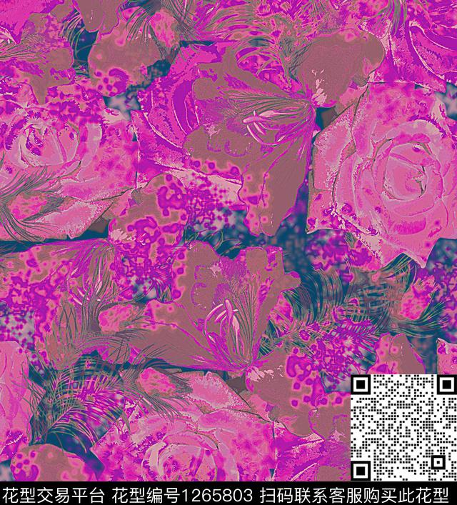 炫彩花卉抽象数码印花华亿平台下载（图片编号: 1265803） - 瓦栏（Walan）