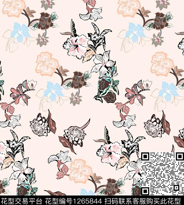 花卉大牌风潮牌数码印花华亿平台下载（图片编号: 1265844） - 瓦栏（Walan）